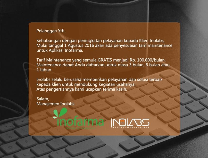 Penyesuaian Tarif Maintenance Software Apotek Inofarma